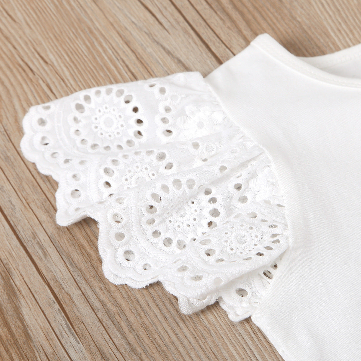 Wholesale Solid Color Hollow Flying Sleeves Round Neck Top with Detachable Strap Culottes Baby Clothes